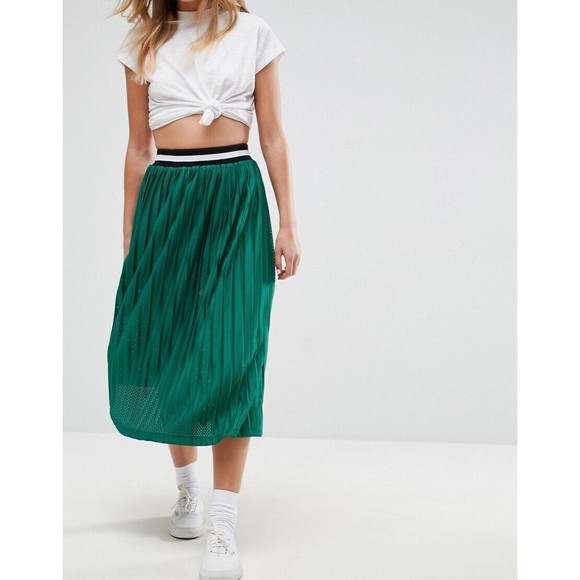 ASOS Dresses & Skirts - ASOS Women's Perforated Pleated Midi Skirt with Sports Tipped Waistband Size 6